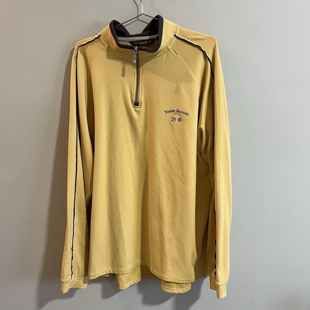Tommy Bahama Golf 18 1/4 Zip Pullover Sweater Mens Size X-Large Yellow